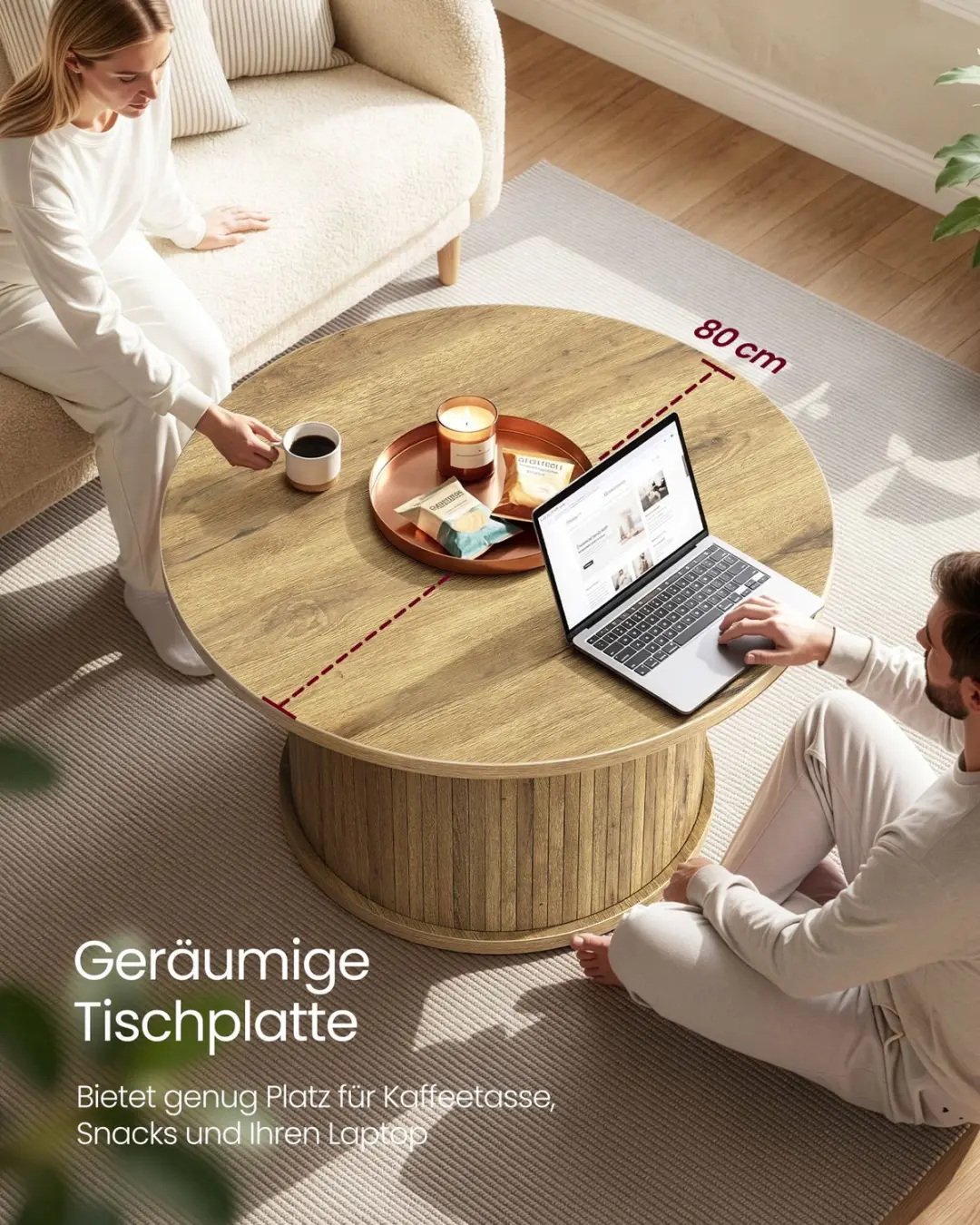 Songmics LCT276K101 Ronde Salontafel - Ø80cm - Bruin - afbeelding 2 van 6