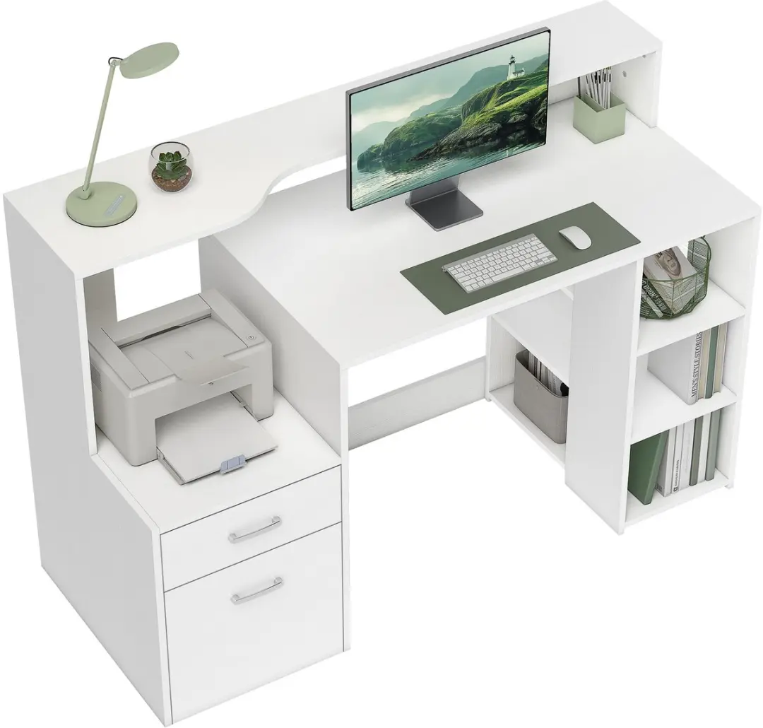 HOMCOM-Bureau met planken-MDF-137x55x92cm-Wit