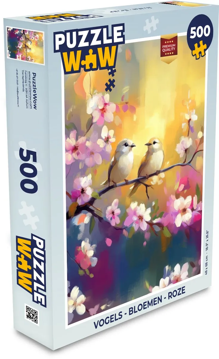 PuzzleWow Vogels & Bloemen Legpuzzel 500 Stuks - Roze