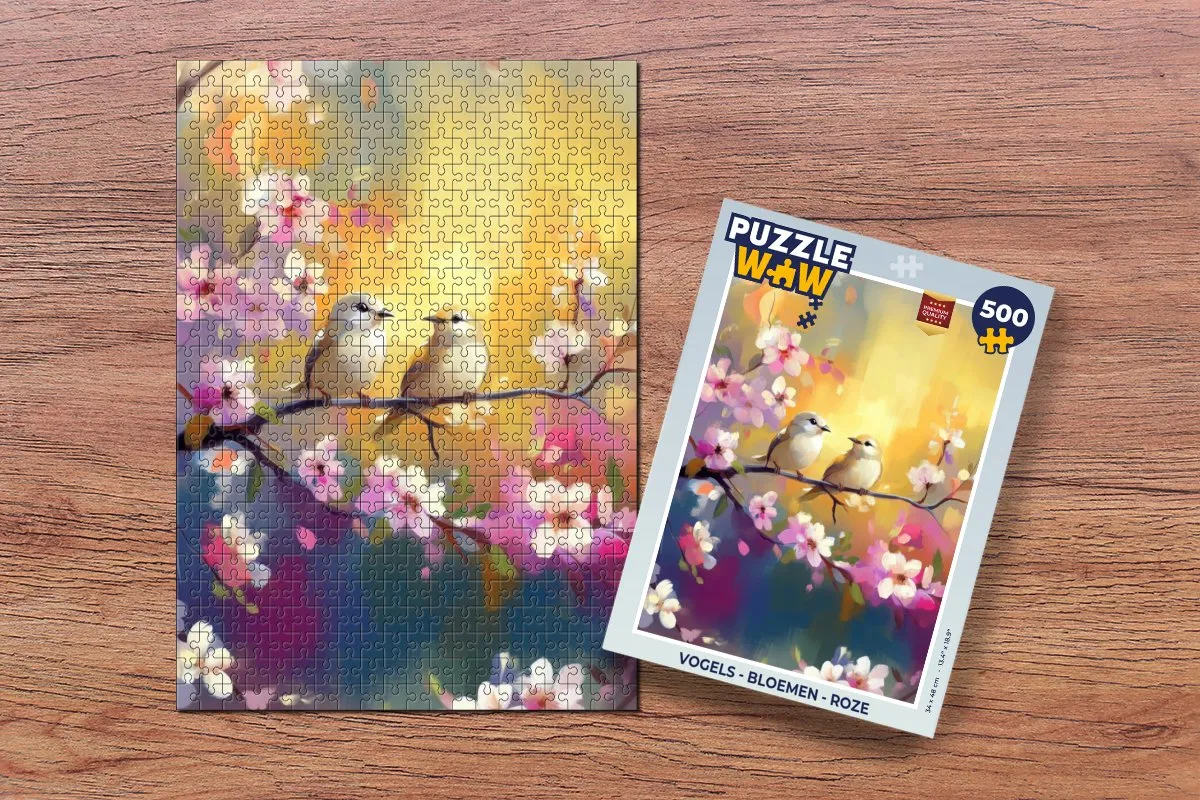 PuzzleWow Vogels & Bloemen Legpuzzel 500 Stuks - Roze