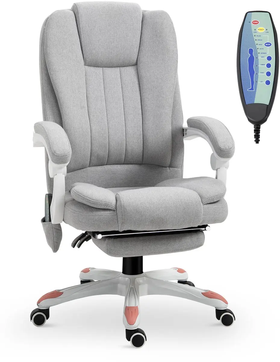 Vinsetto Massage Bureaustoel Polyesterstof, schuim, PU wielen, nylon poten 66B x