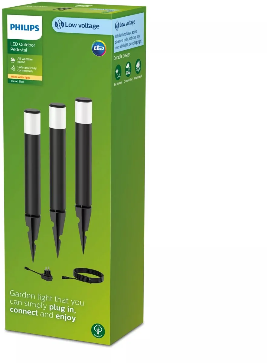 Philips GardenLink Purex 24V Sokkellamp - Zwart - 3 Stuks