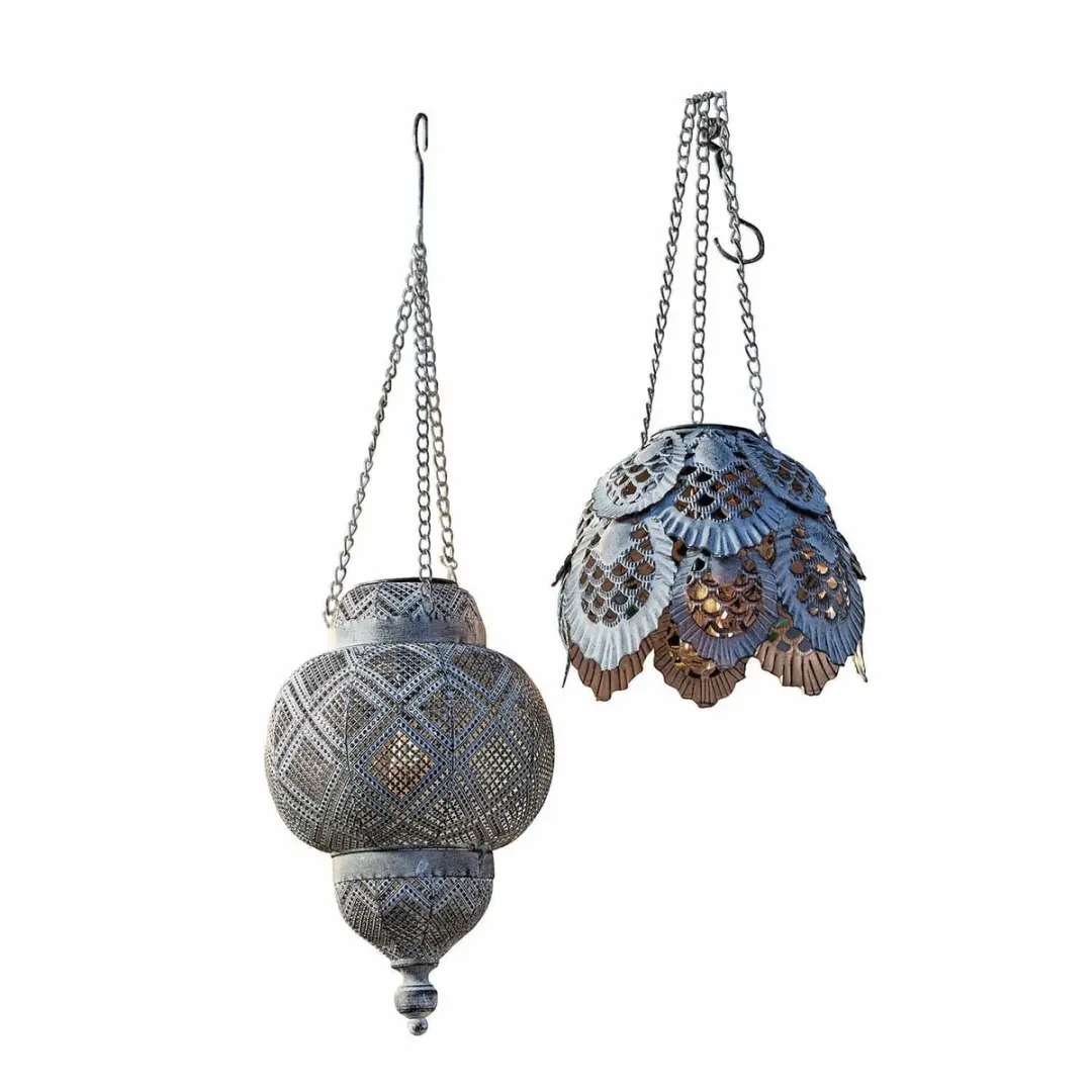 Loberon Hanglantaarn Zonne-energie Set 2 Stuks - Antiekgrijs - afbeelding 4 van 6