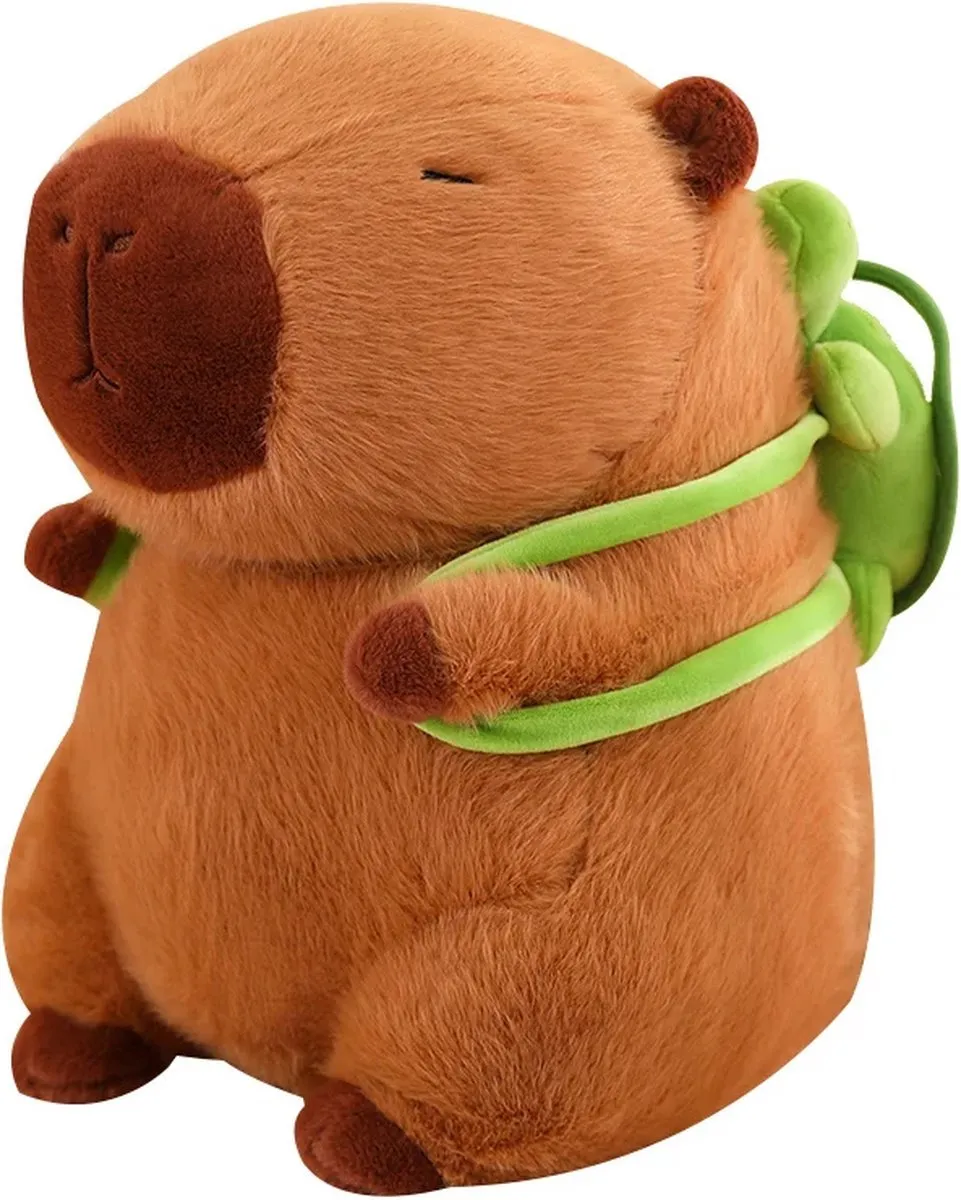 Topknuffels® - Capybara met Schildpad rugzak Pluche Knuffel 24 cm - Capibara met Snack - Grote Capibara Knuffels Knuffeldier - Groot Bruin Knuffels Dierenknuffel - Kapibara Kapybara - Speelgoed Kawaii Kussen - TikTok Plush Toy