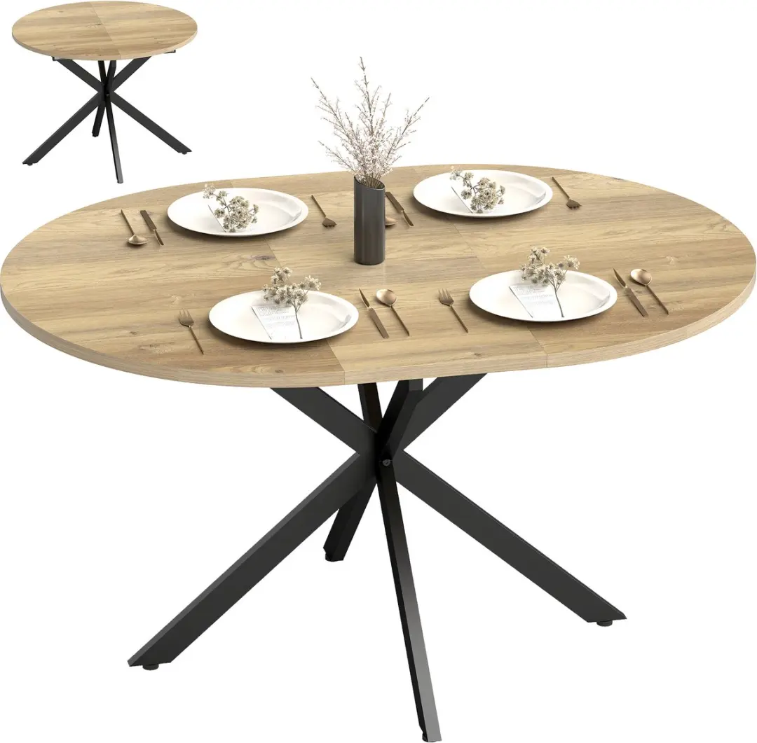 Homcom Extendable Dining Table-MDF, Staal-135L x 100B x 75H cm-Natuurhout