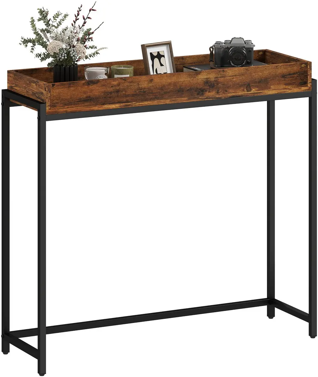 Homcom Console Table-Spaanplaat, Metaal-100L x 30B x 91H cm-Rustiek-Bruin