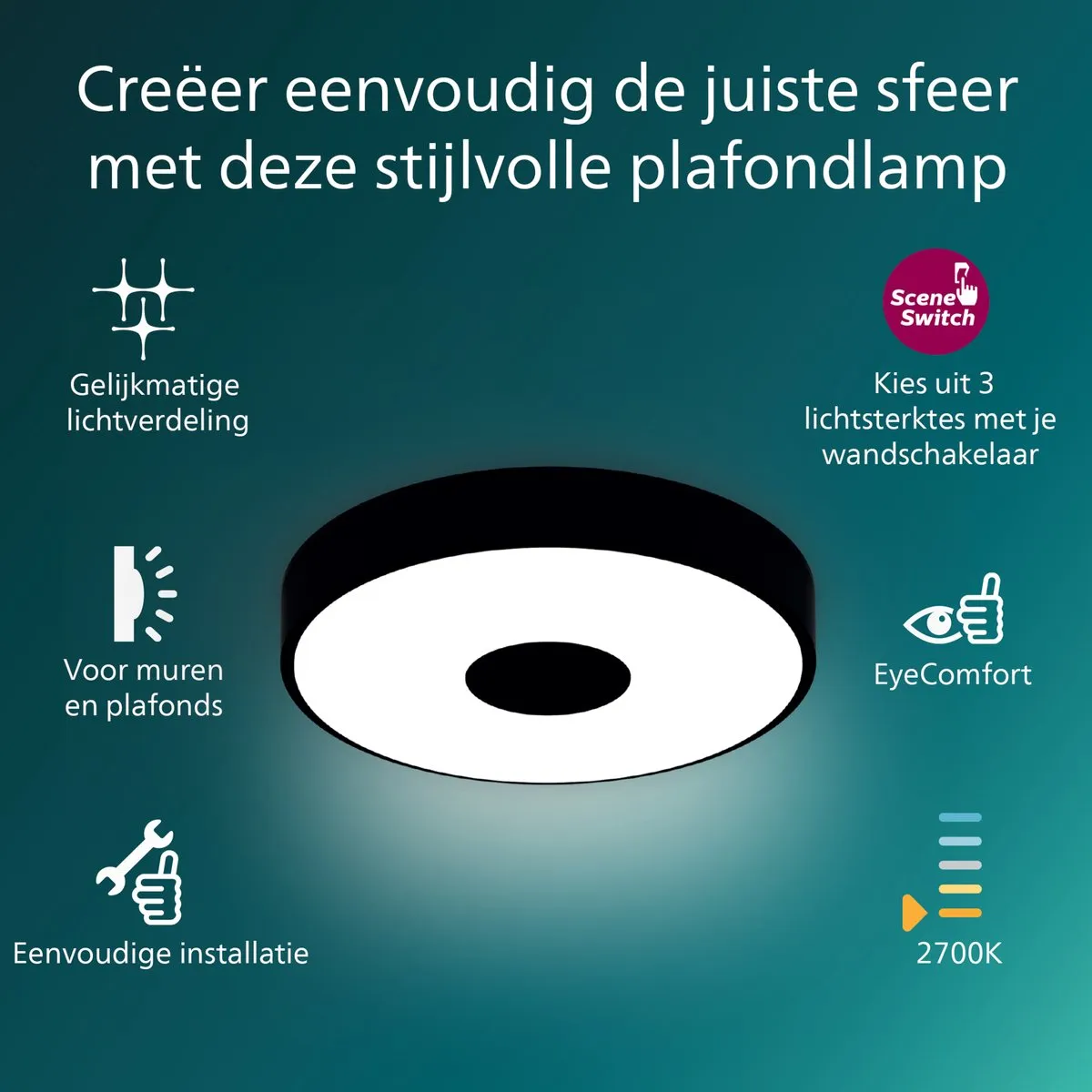 Philips Coiner Plafondlamp 24W Warmwit - Zwart