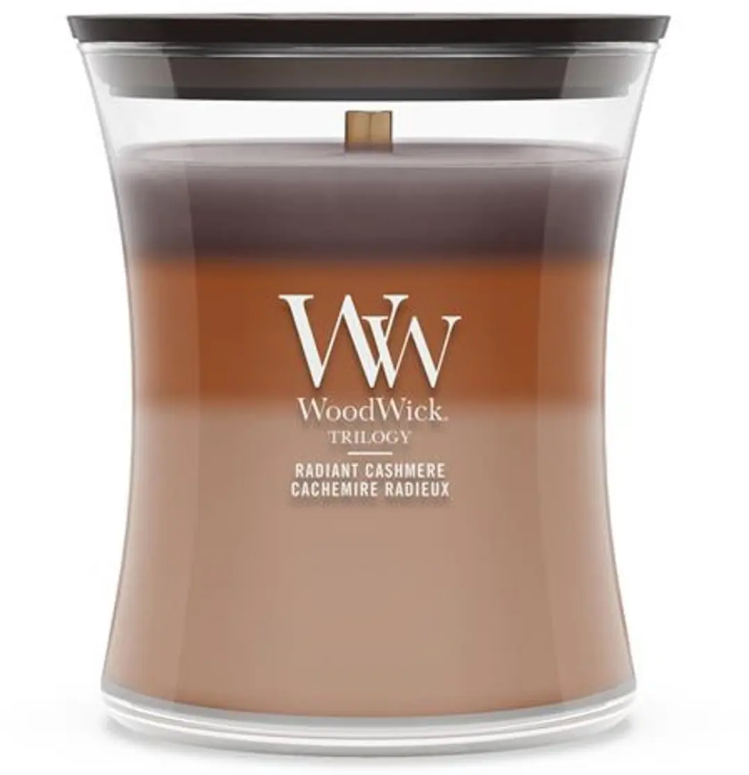 WoodWick Hourglass Trilogy Radiant Cashmere Geurkaars - Medium - afbeelding 5 van 5