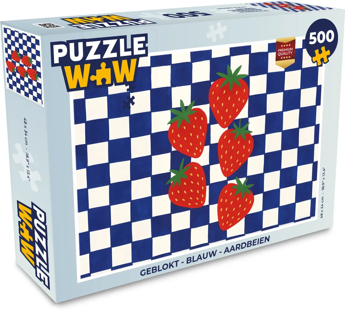 PuzzleWow Geblokt Legpuzzel 500 Stuks - Blauw/Aardbeien
