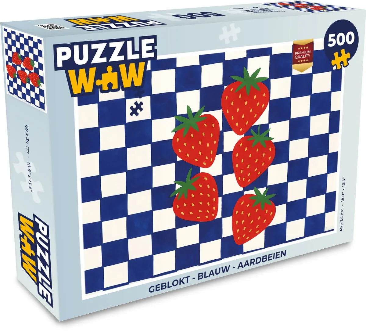 PuzzleWow Geblokt Legpuzzel 500 Stuks - Blauw/Aardbeien