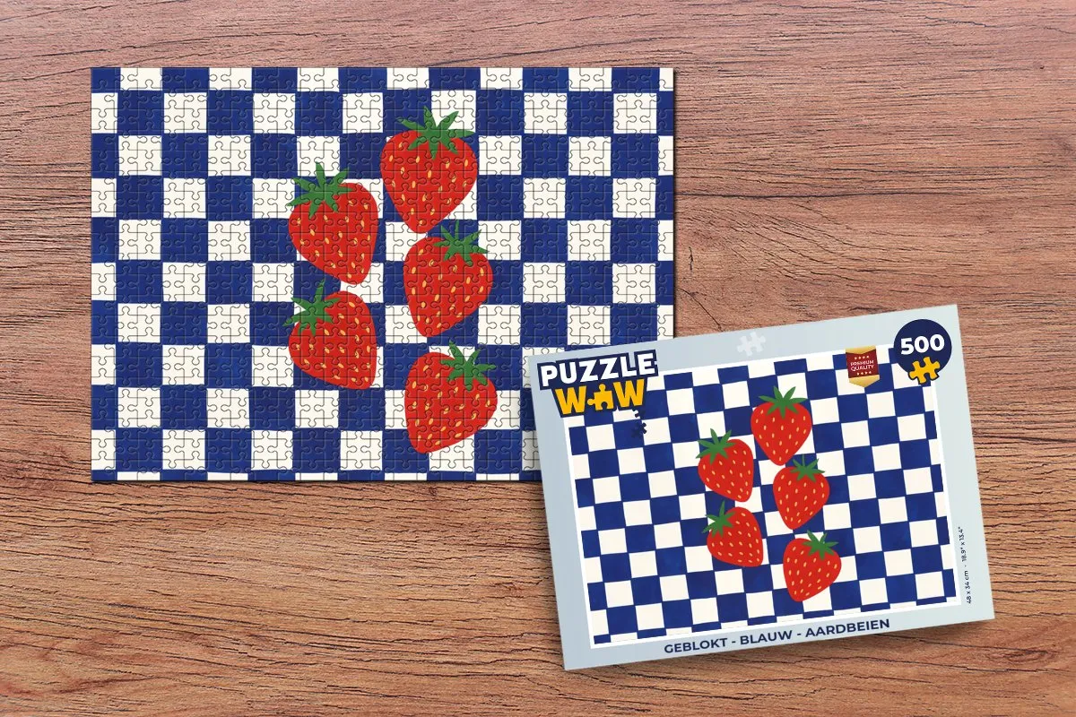 PuzzleWow Geblokt Legpuzzel 500 Stuks - Blauw/Aardbeien