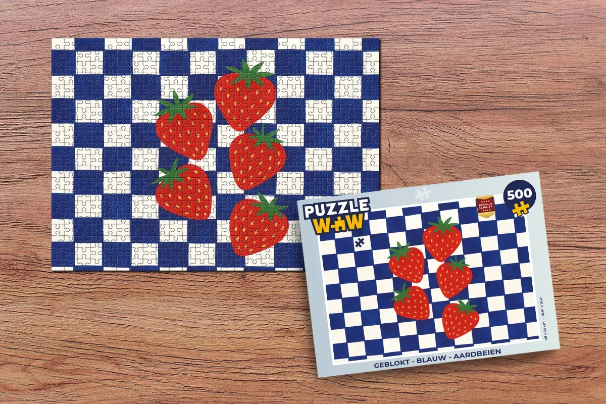 PuzzleWow Geblokt Legpuzzel 500 Stuks - Blauw/Aardbeien