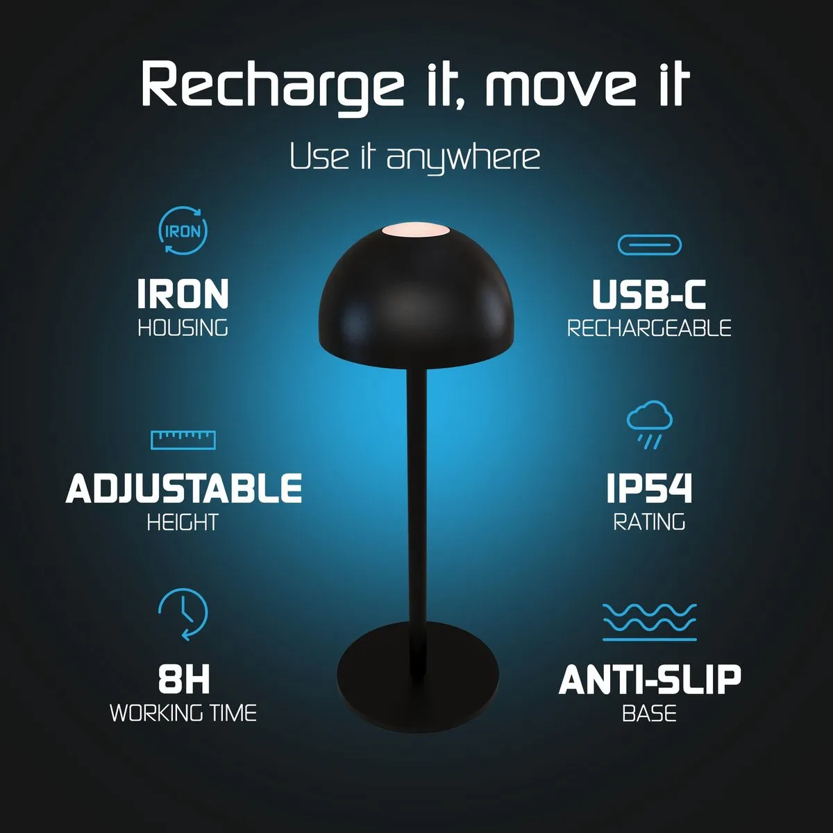 Ledvion Vita Oplaadbare Tafellamp - 2.5W - Zwart