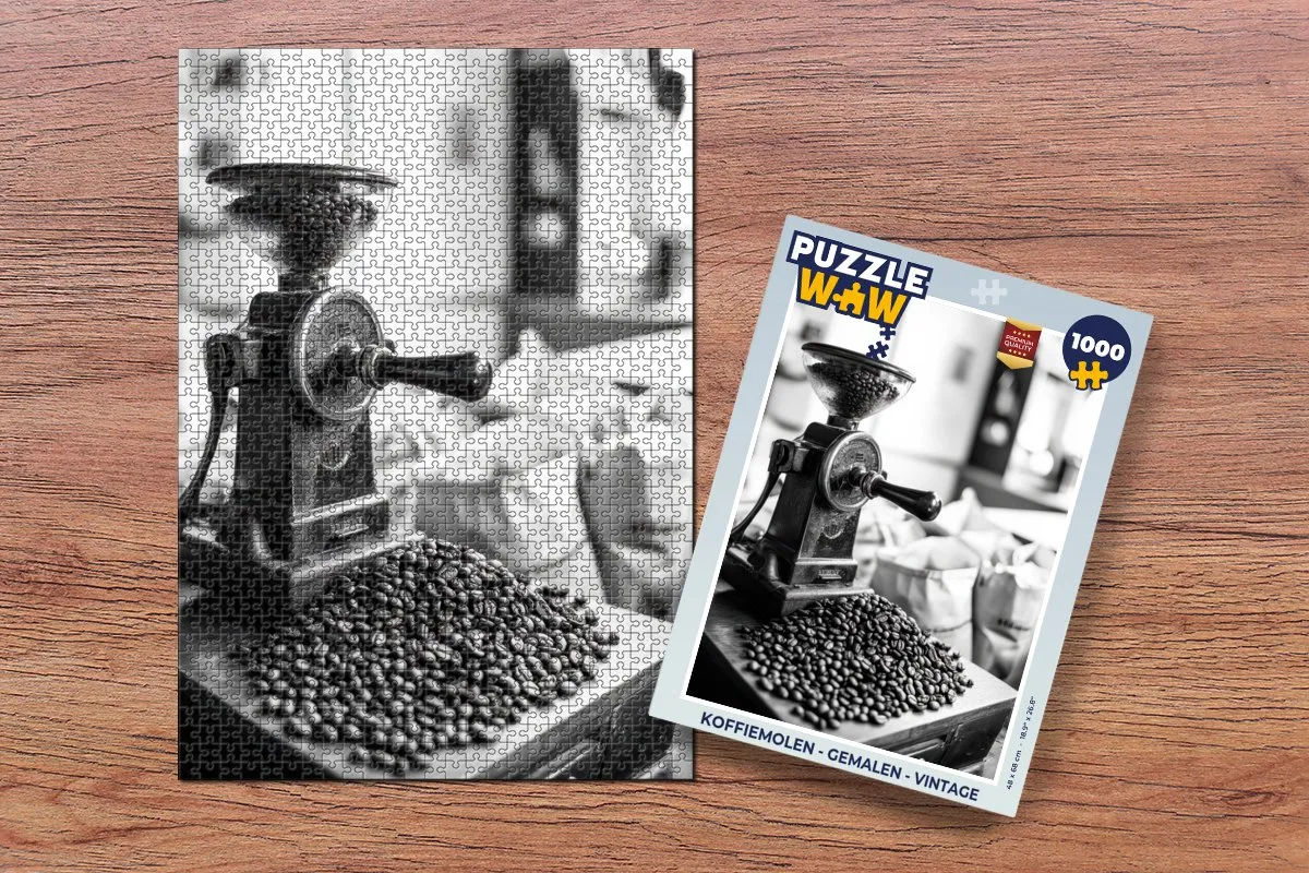 PuzzleWow Koffiemolen Puzzel 1000 Stuks - Vintage - Zwart/Wit