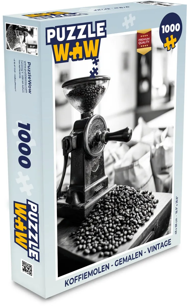 PuzzleWow Koffiemolen Puzzel 1000 Stuks - Vintage - Zwart/Wit