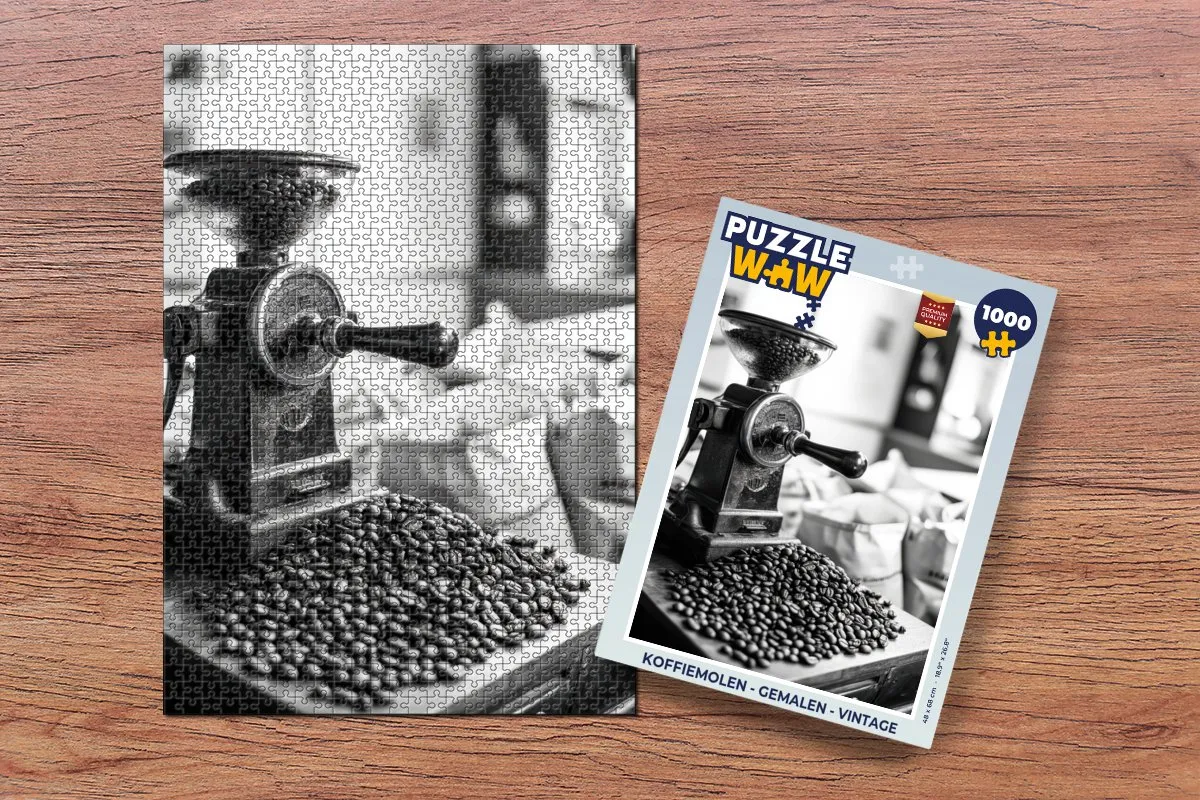PuzzleWow Koffiemolen Puzzel 1000 Stuks - Vintage - Zwart/Wit