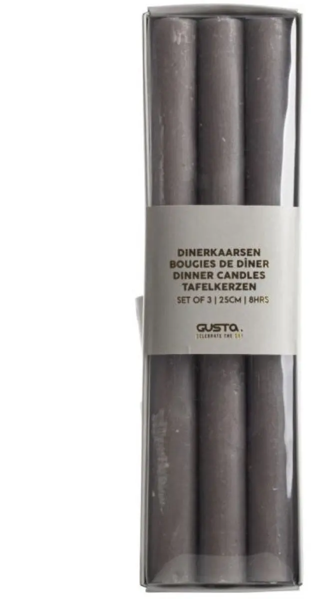 Gusta Dinerkaarsen Gentle set-van-3 grijs 7x2x25cm