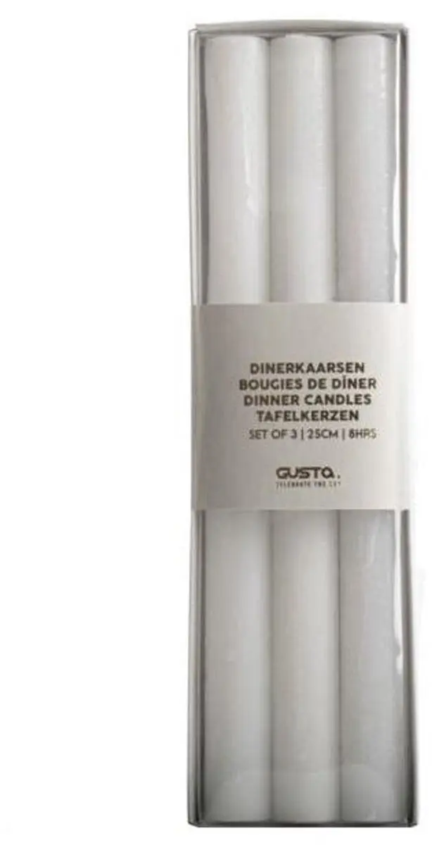 Gusta Dinerkaarsen Gentle set-van-3 wit 7x2x25cm