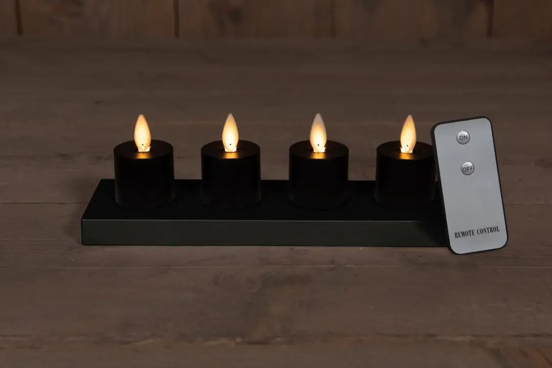 Anna's Collection Oplaadbare LED Theelichtjes 4 Stuks - Zwart - afbeelding 5 van 6