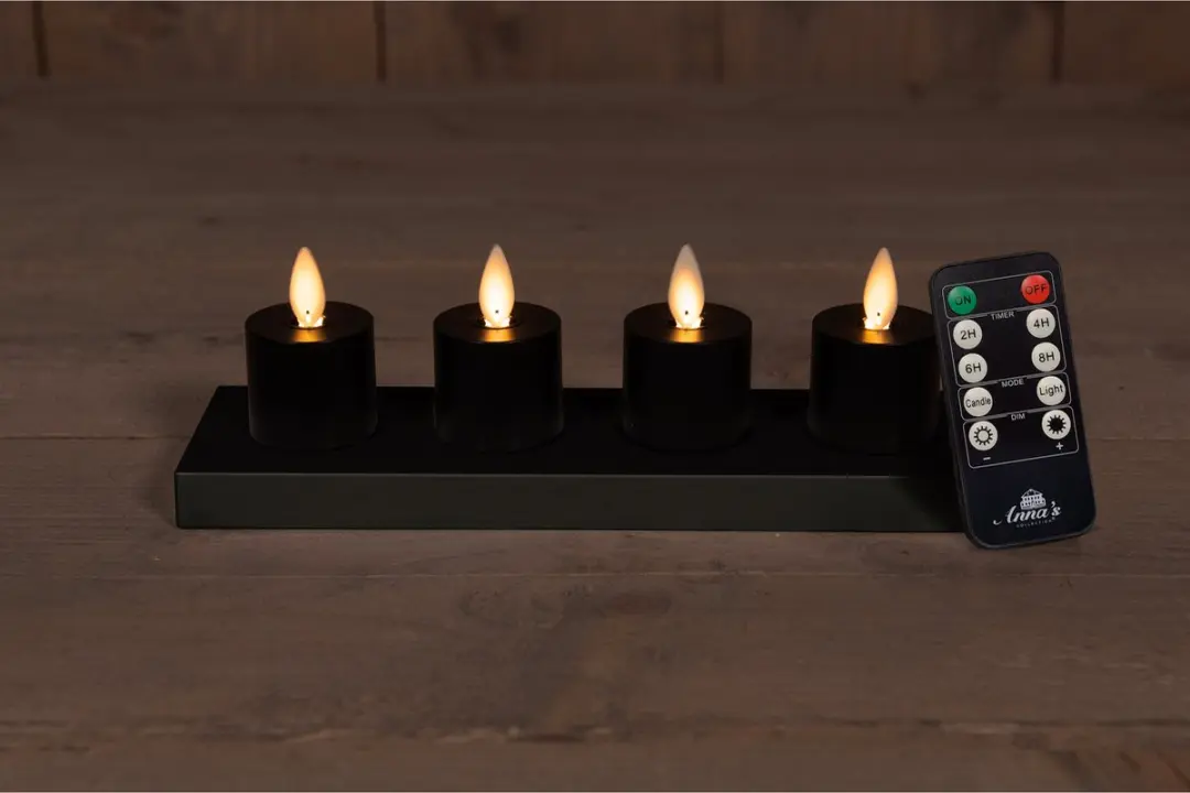 Anna's Collection Oplaadbare LED Theelichtjes 4 Stuks - Zwart - afbeelding 3 van 6