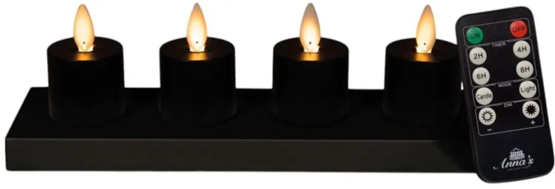 Anna's Collection Oplaadbare LED Theelichtjes 4 Stuks - Zwart - afbeelding 6 van 6