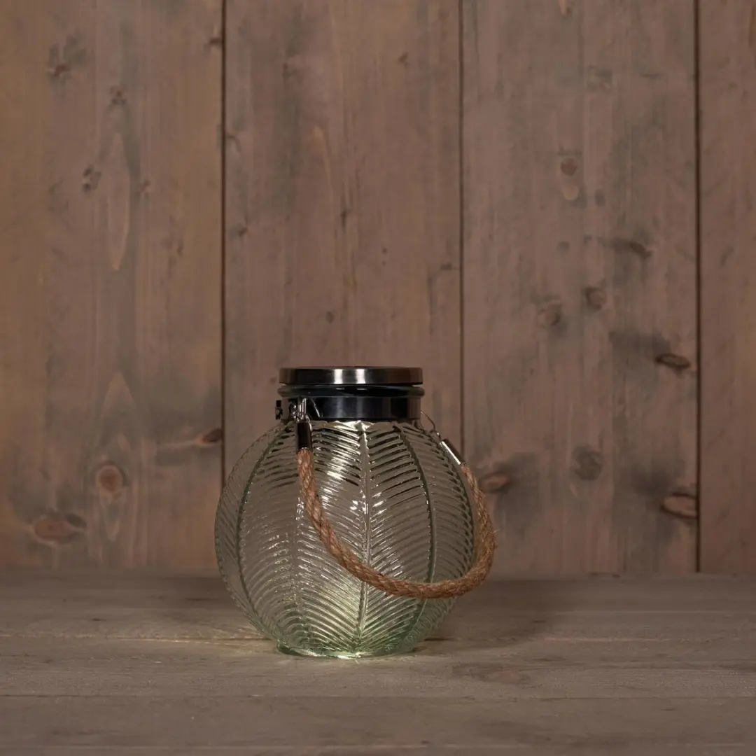 Anna's Collection Lantaarn solar gestreept glas 16 cm