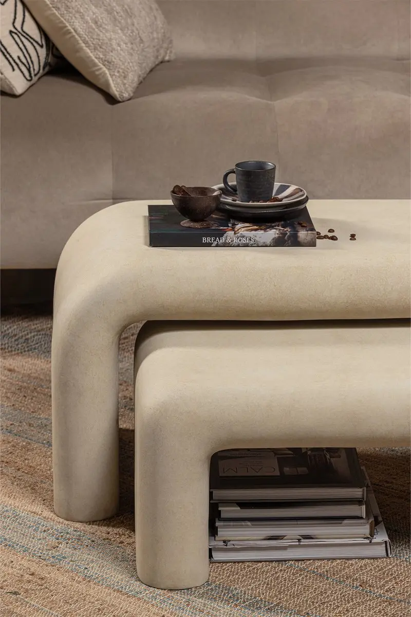 WOOOD Stani Salontafel Set van 2 - Betonlook - 92x42cm - afbeelding 3 van 6