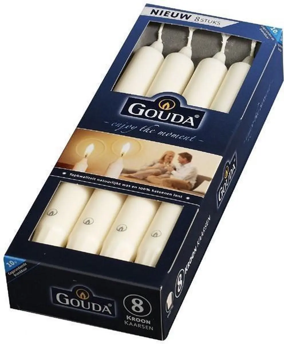 Gouda Kroonkaarsen 240/24 doos 8 ivoor (per 4 stuks)