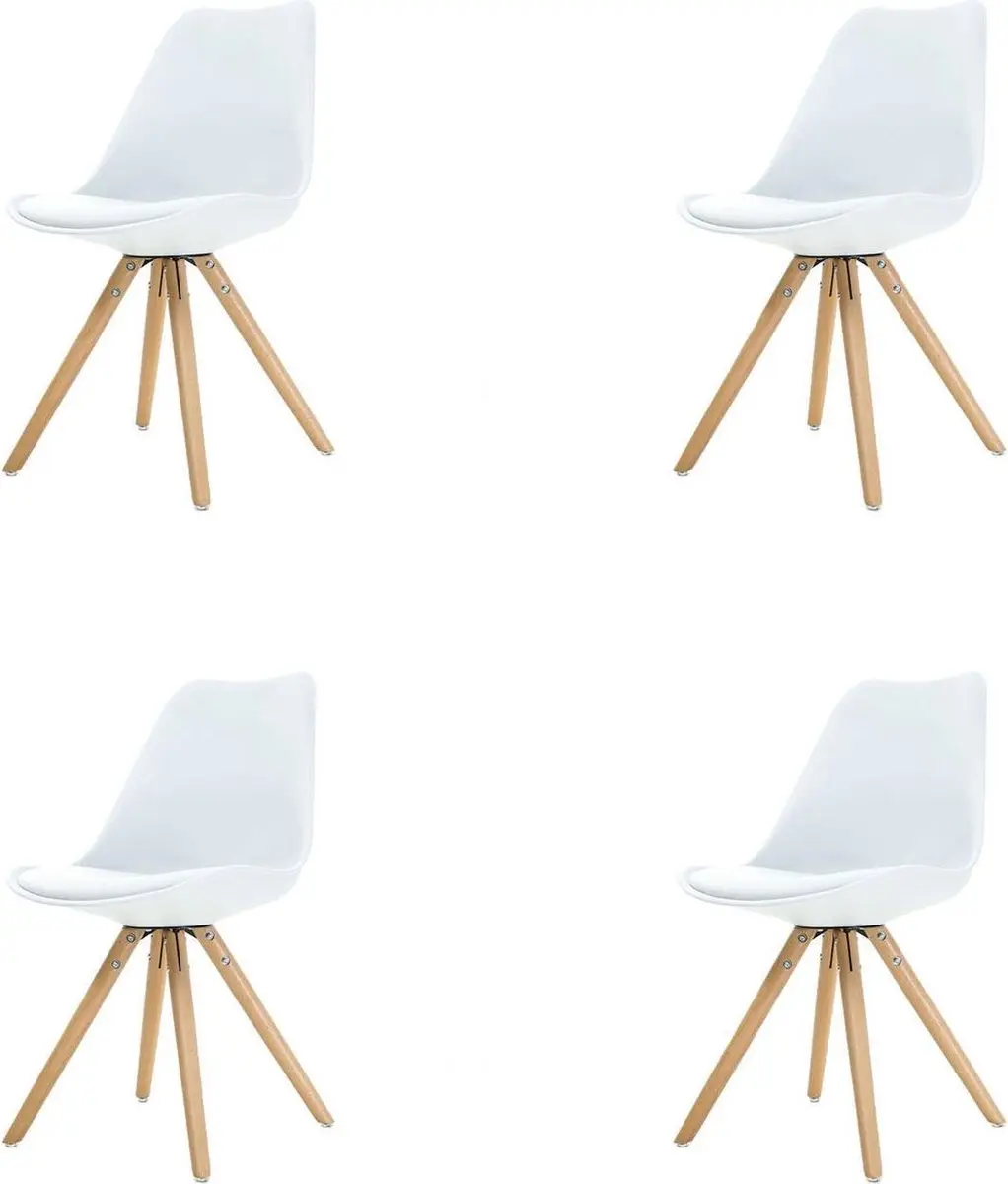 Essence Legno stoel wit - Houten onderstel - Set van 4