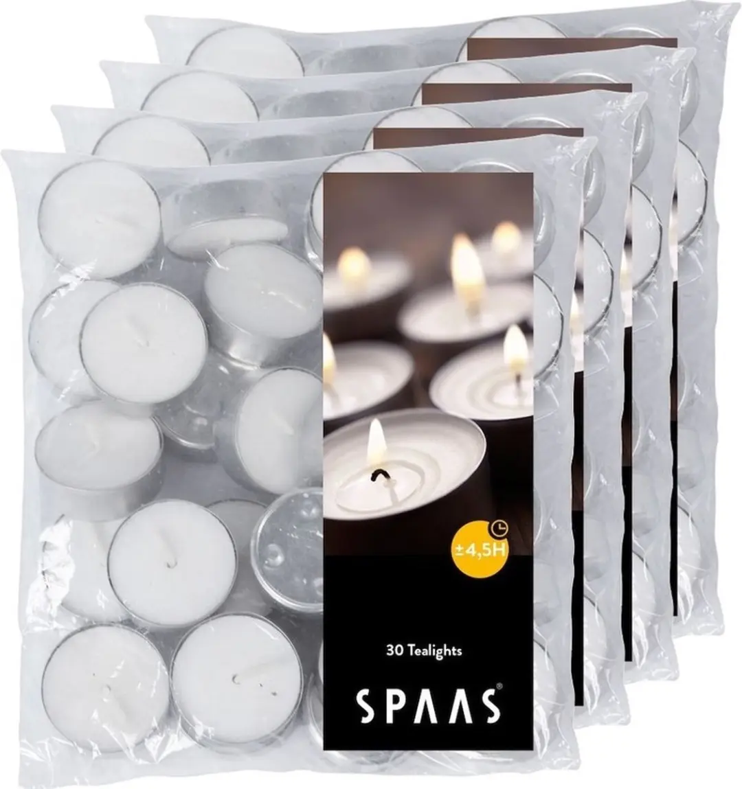 Spaas kaarsen 120x stuks witte theelichtjes/waxinelichtjes