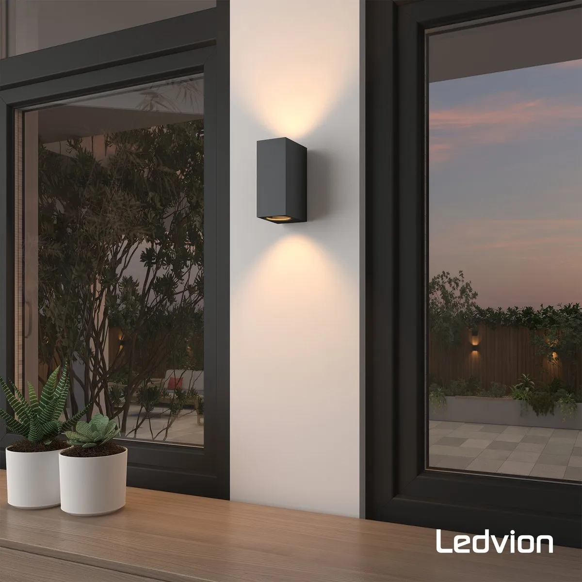 LEDVION 4x Wandlamp Dimbaar GU10 IP54 - Zwart