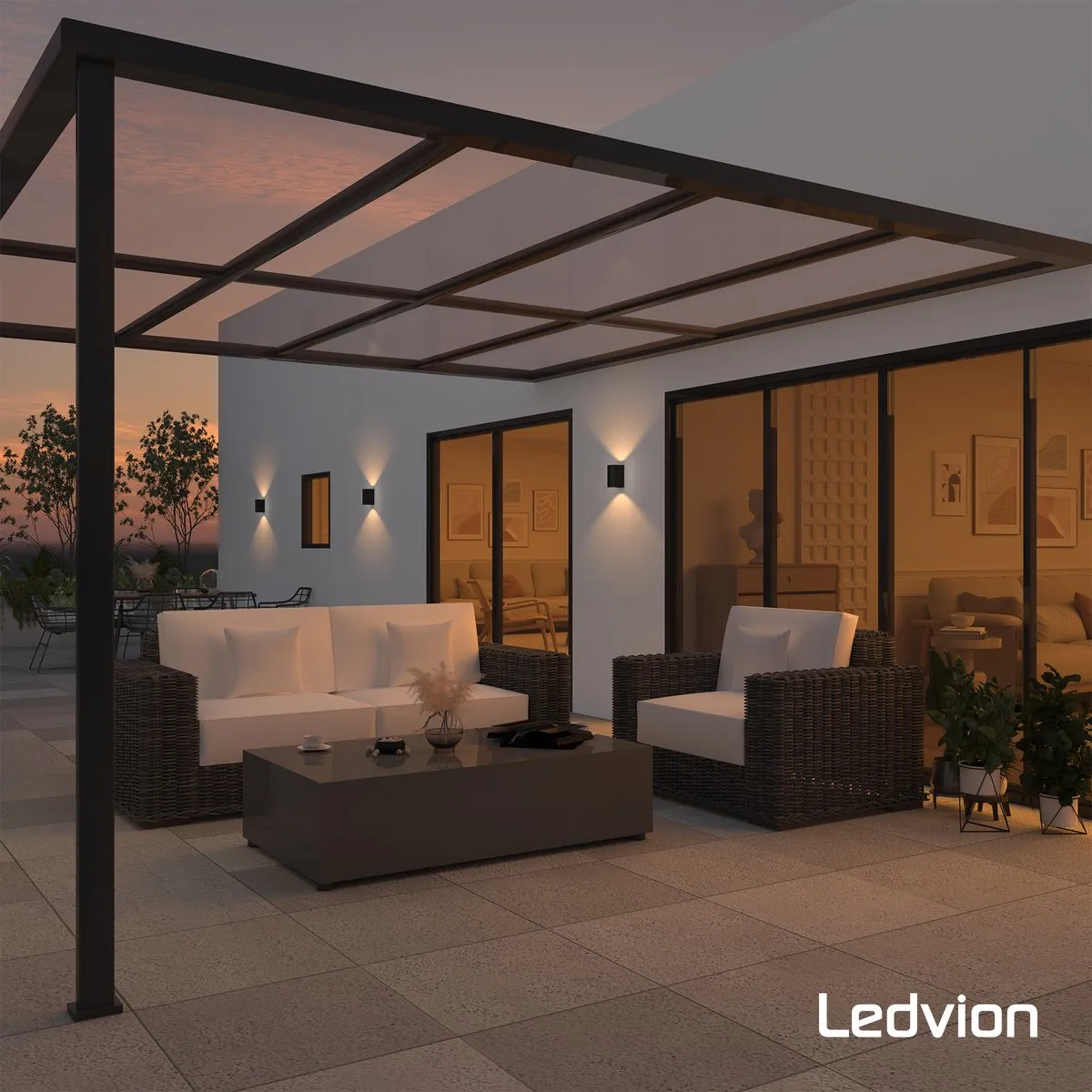 LEDVION 4x Wandlamp Dimbaar GU10 IP54 - Zwart
