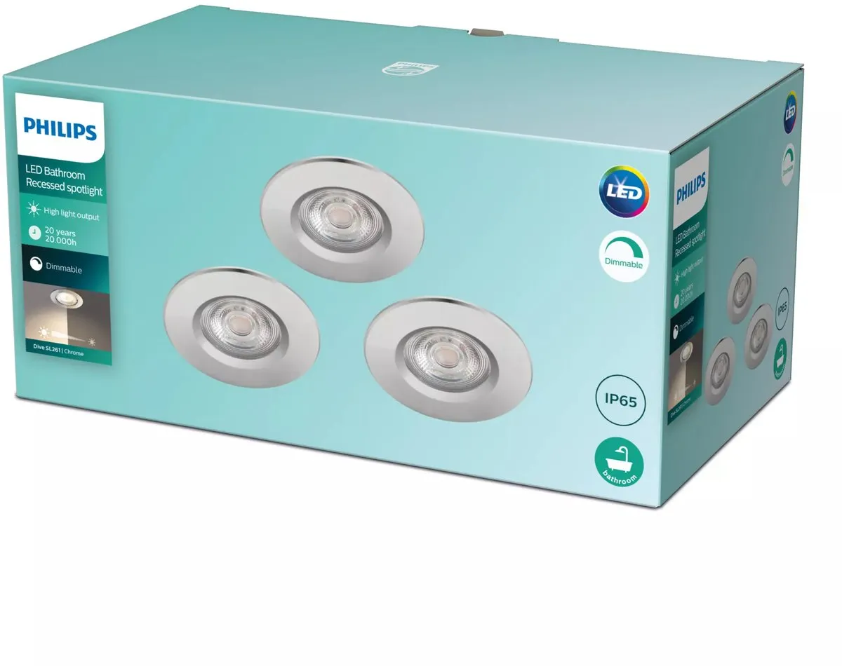 Philips Dive Inbouwspot 3-lichts - Ø8,5cm - Chroom