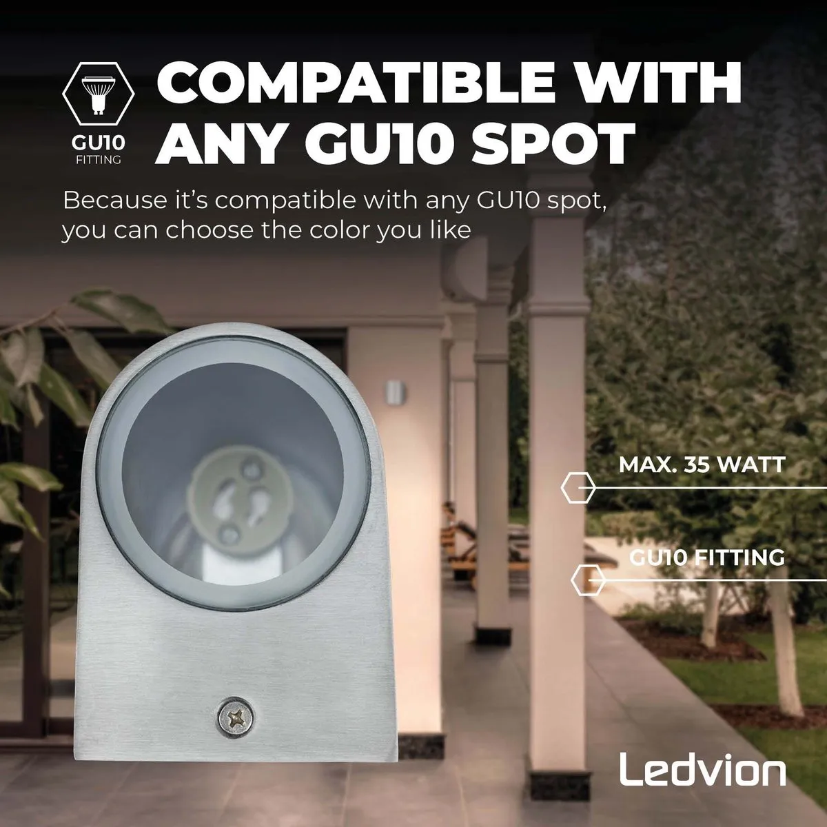 LEDVION Sacramento Wandlamp GU10 15W - RVS