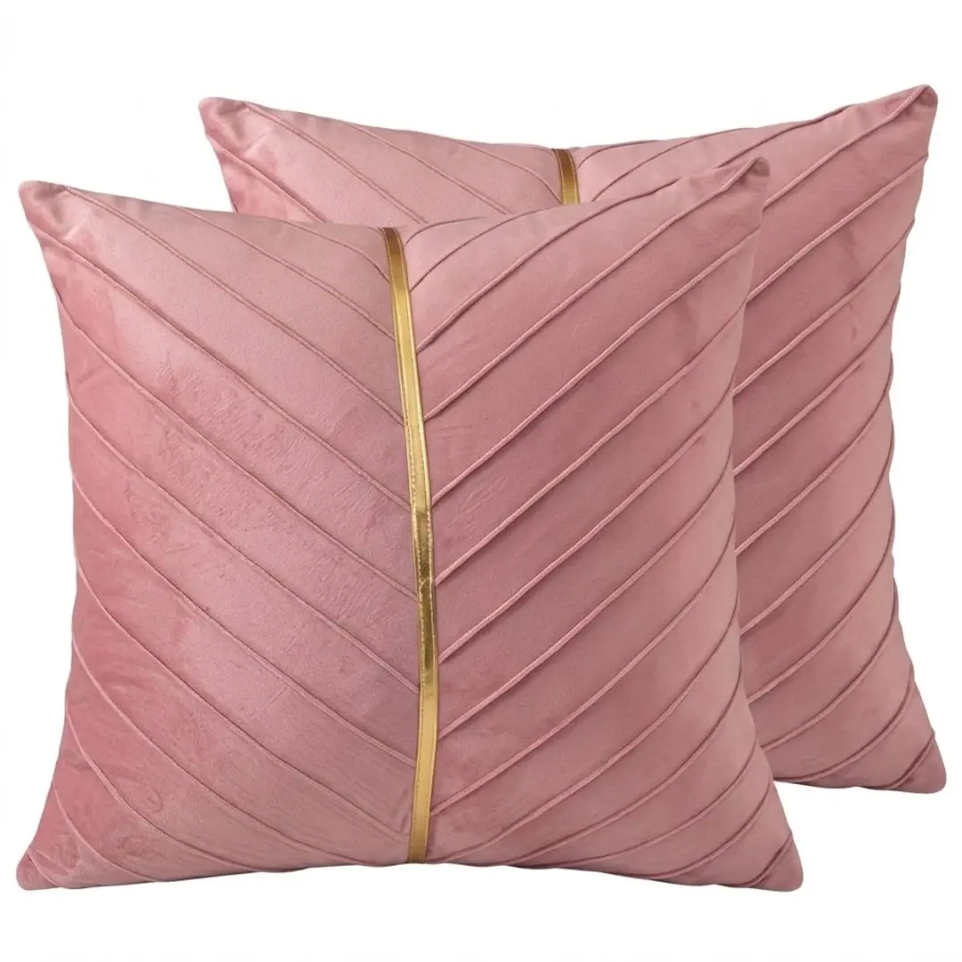 Zacht roze kussen hoesjes 45 x 45 cm vierkant fluweel polyester set van 2 kussen