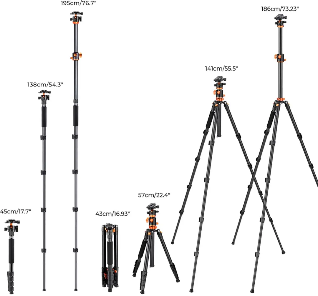K&F Concept T255A3+BH-28L Statief - 183cm - 10kg - afbeelding 5 van 6