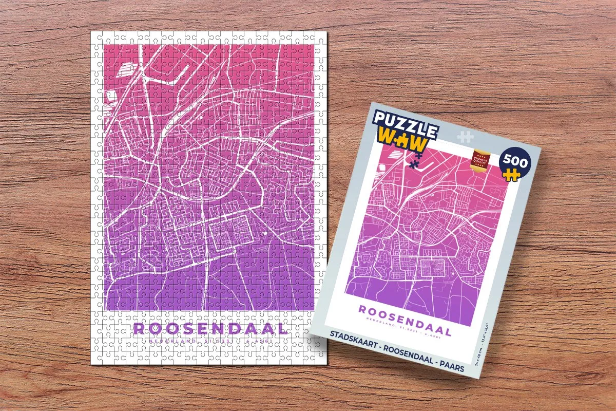 PuzzleWow Stadskaart Roosendaal Legpuzzel 500 Stuks - Paars