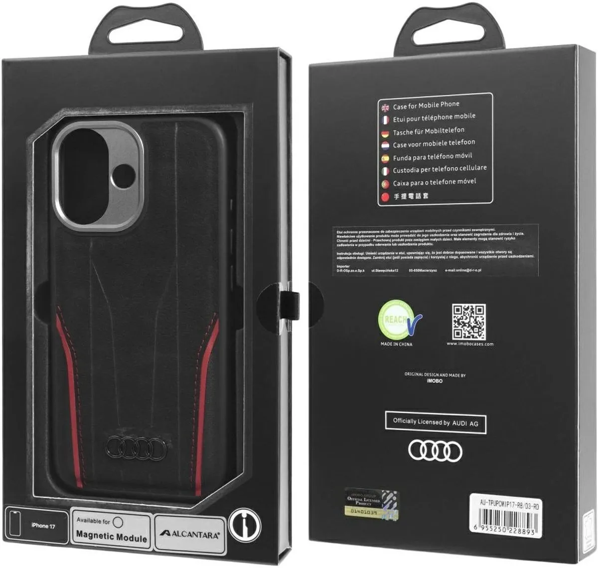 Audi R8 MagSafe Hoesje - Iphone 17 - Echt Leder - Zwart - afbeelding 2 van 6