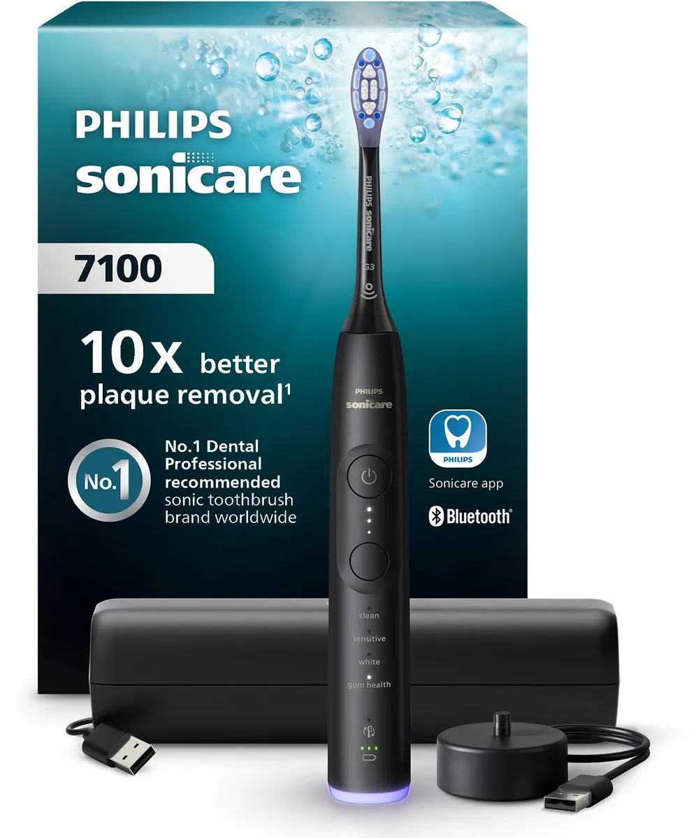 Philips Sonicare 7100 Series - Elektrische Tandenborstel - Zwart - Reisetui - Gezonder tandvlees - HX7421/01