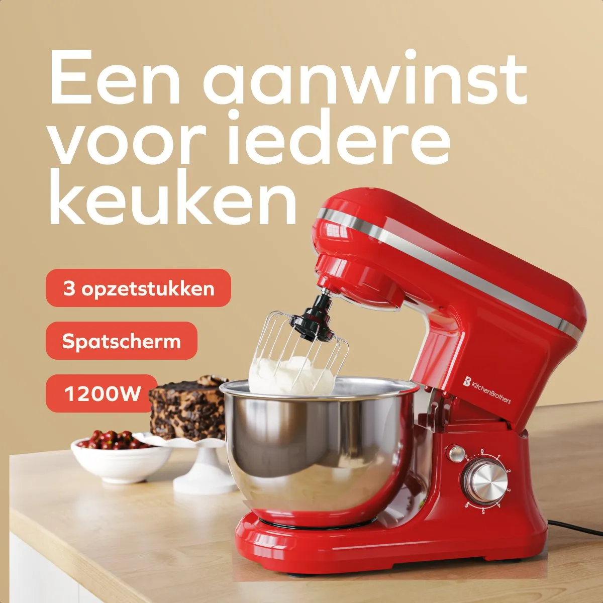 KitchenBrothers 1200W Keukenmachine 5L - Rood