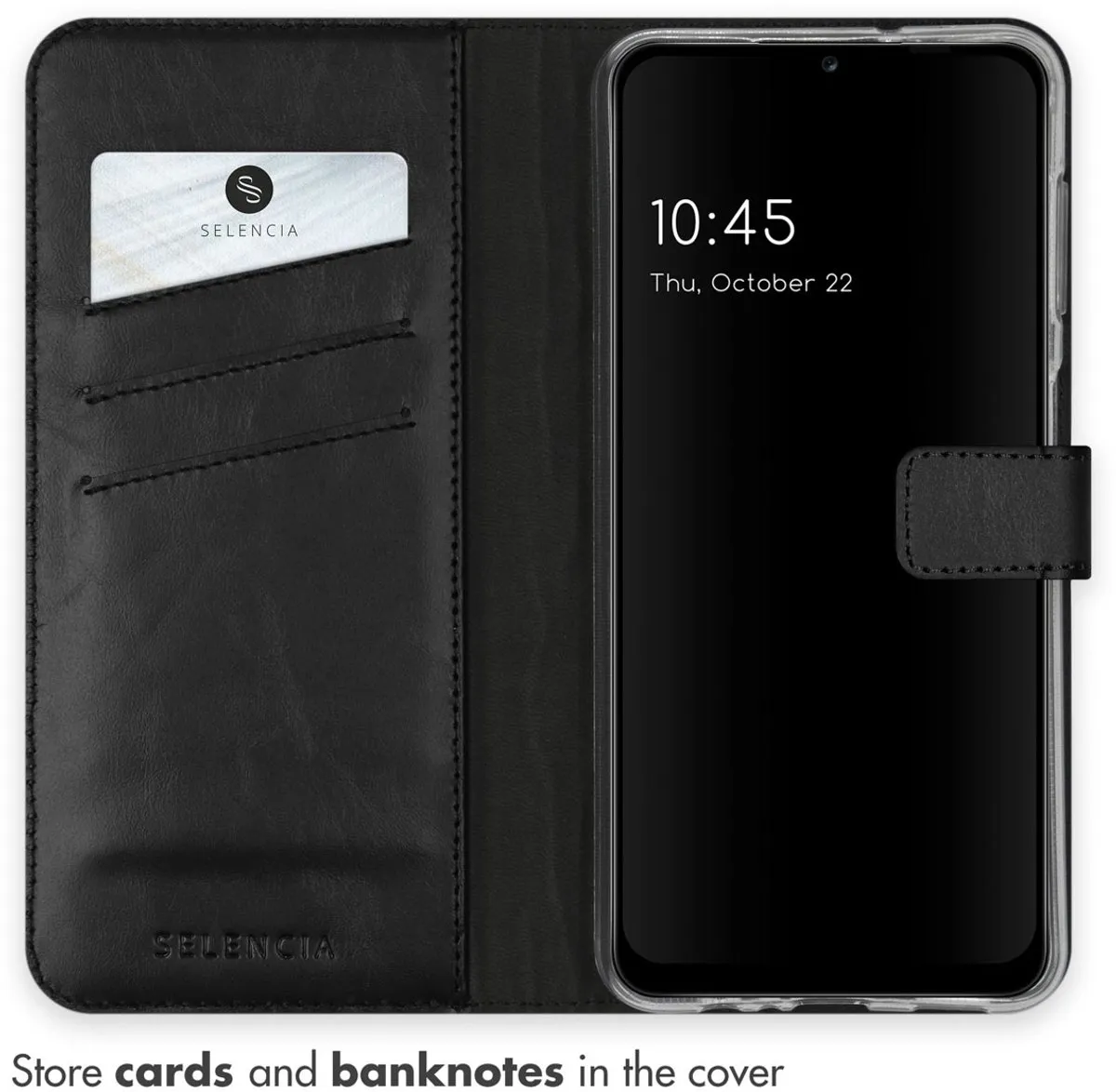 Selencia Hoesje Samsung Galaxy A04s/A13 5G - Echt Lederen Bookcase - 3 Pasjes - Zwart