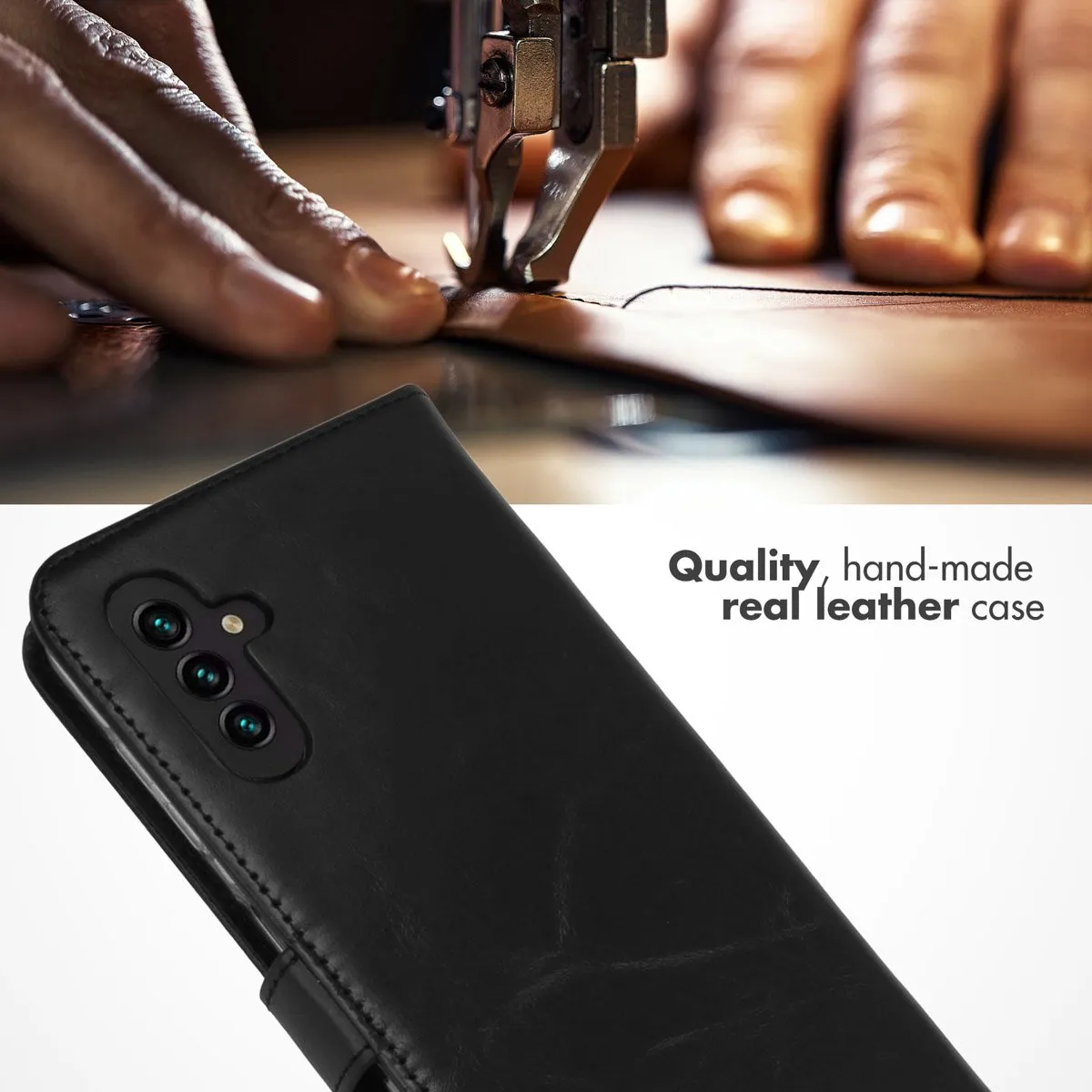 Selencia Hoesje Samsung Galaxy A04s/A13 5G - Echt Lederen Bookcase - 3 Pasjes - Zwart