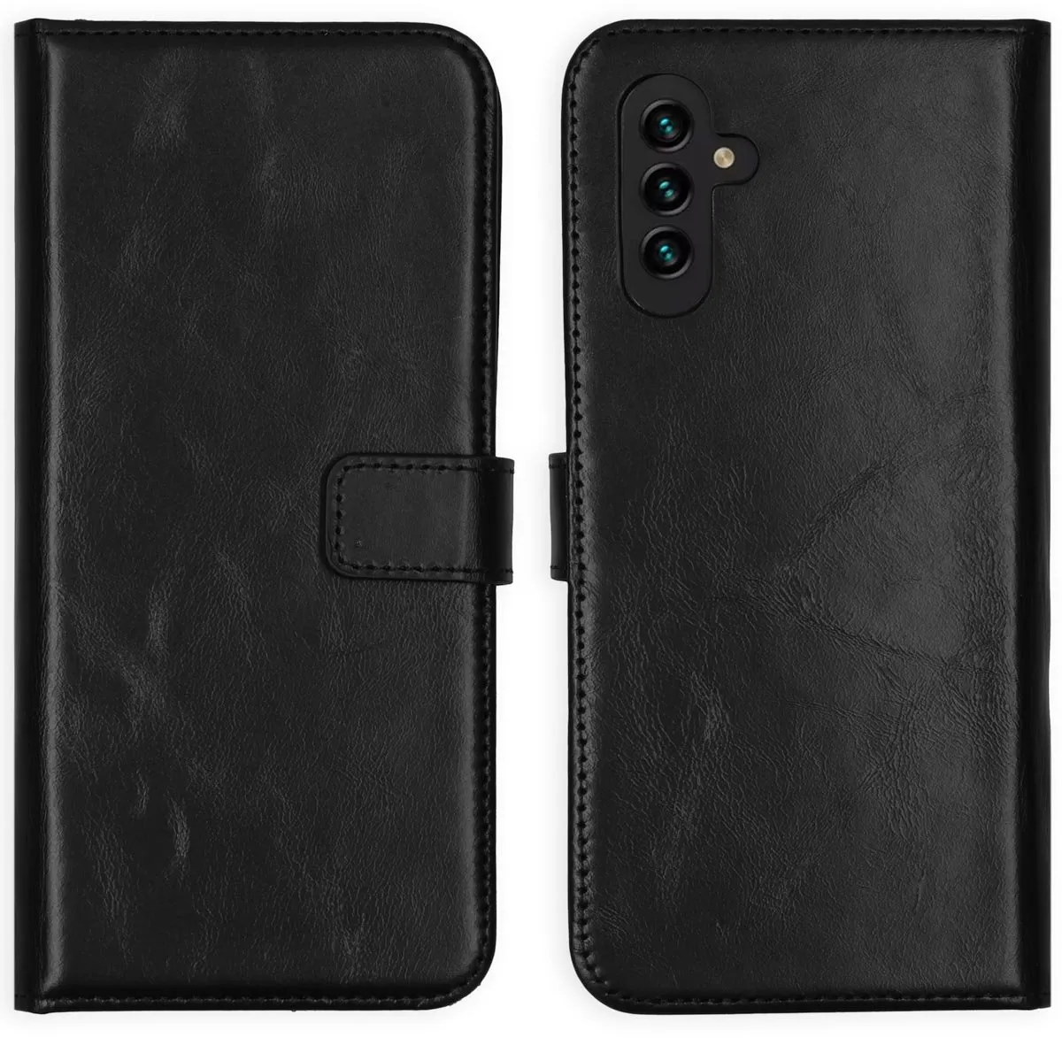 Selencia Hoesje Samsung Galaxy A04s/A13 5G - Echt Lederen Bookcase - 3 Pasjes - Zwart