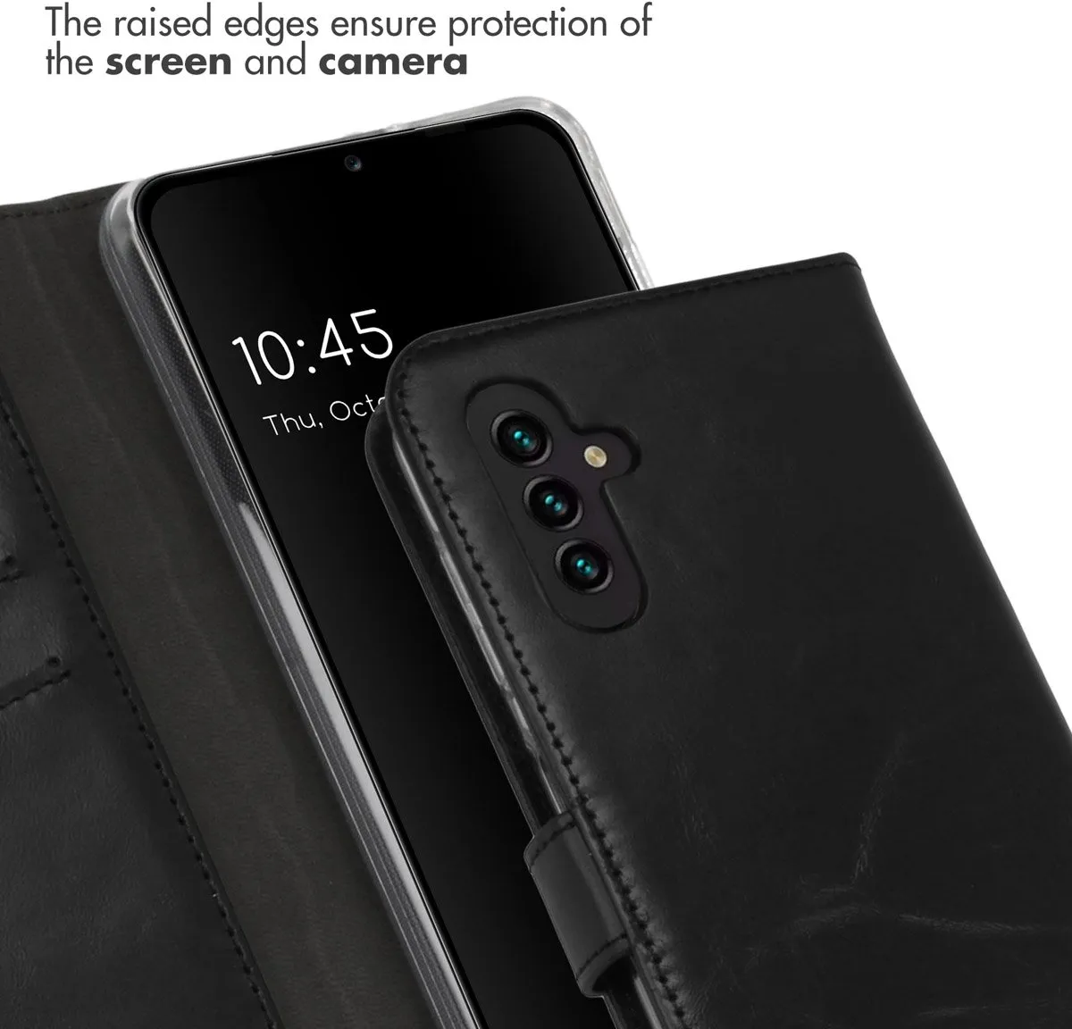 Selencia Hoesje Samsung Galaxy A04s/A13 5G - Echt Lederen Bookcase - 3 Pasjes - Zwart