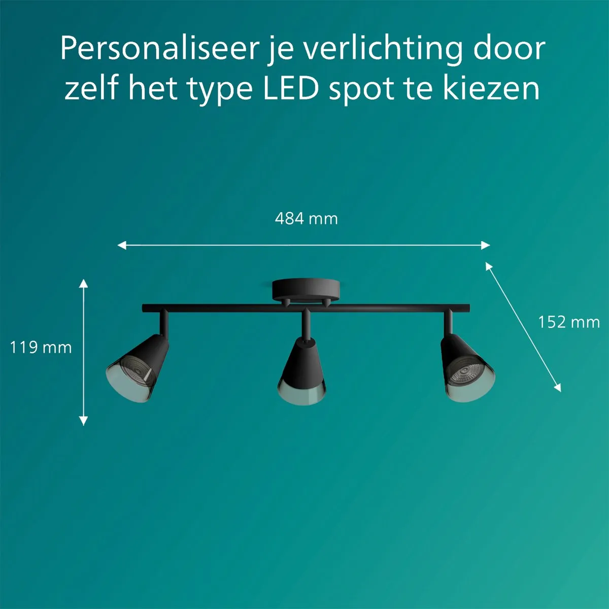 Philips Cleft Spot Plafondspot 3x5W - Zwart - afbeelding 6 van 6