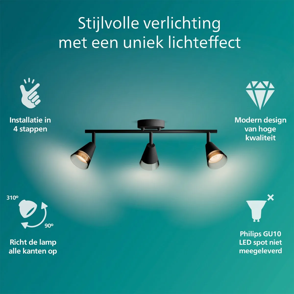 Philips Cleft Spot Plafondspot 3x5W - Zwart