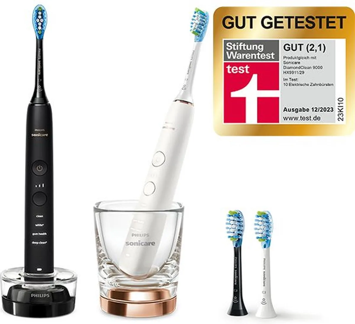 Philips Sonicare DiamondClean 9000 HX9914/61 Elektrische Tandenborstel - 4 Opzetborstels - Zwart/Wit