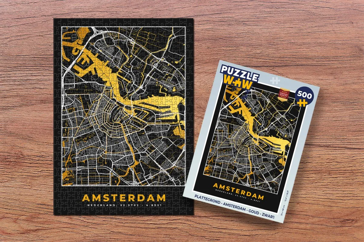 PuzzleWow Amsterdam Legpuzzel 500 Stuks - Goud/Zwart