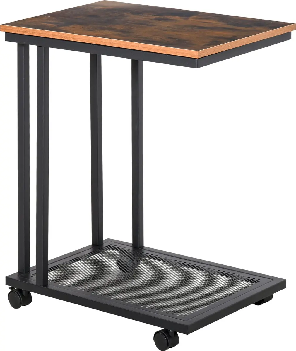 HOMCOM Salontafel, trolley, serveerwagen, bijzettafel, nachttafel, op wielen 833
