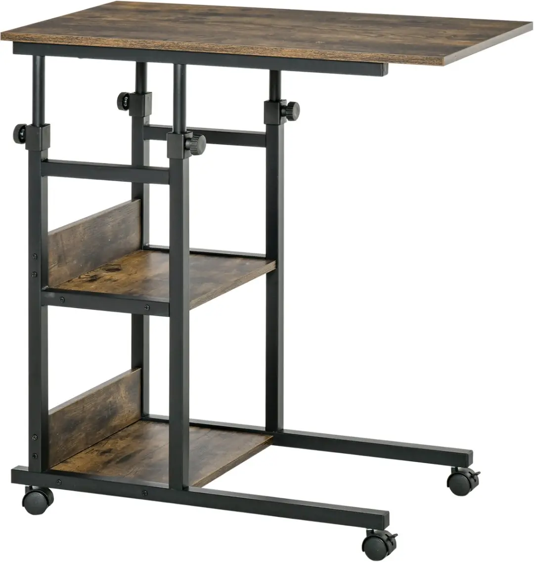 HOMCOM-Beistelltisch-E1 Spanplatte, Metall, Kunststoff-80L x 40B x 82H cm-Braun